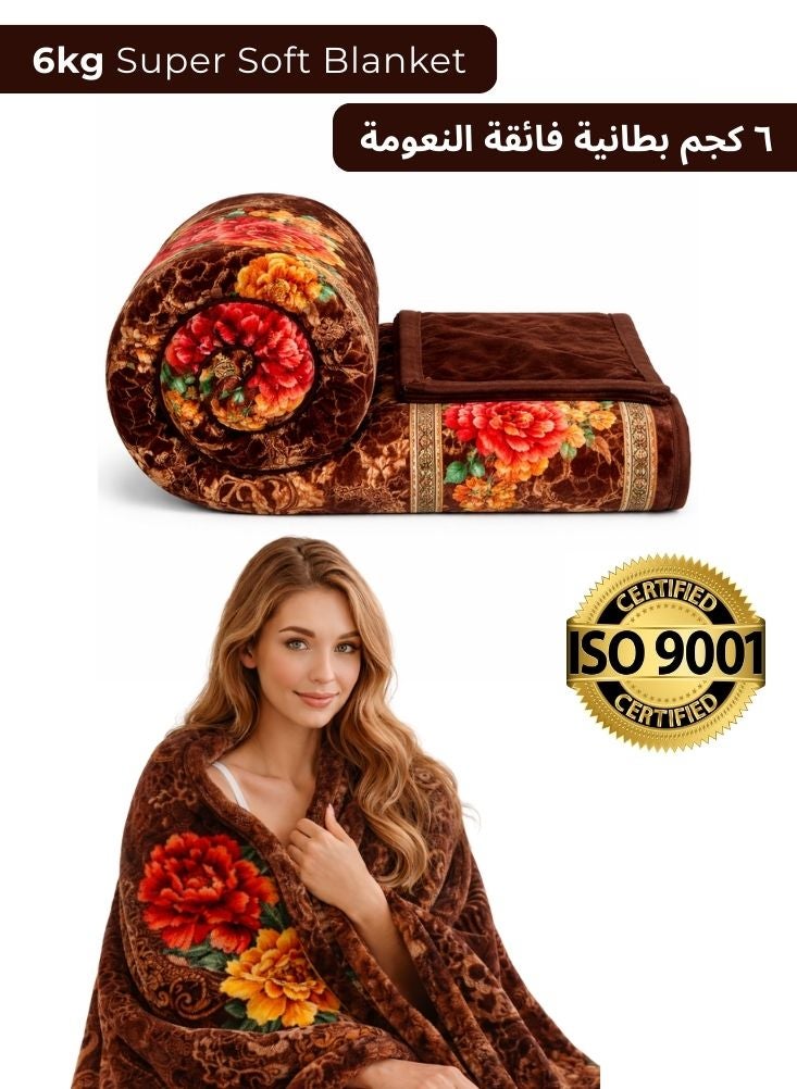 بريميم بطانية من فرو المنك الأحمر الزهري فائق النعومة بوزن ٦ كيلوجرامات – بطانية شتوية فاخرة سميكة ودافئة - Image 1